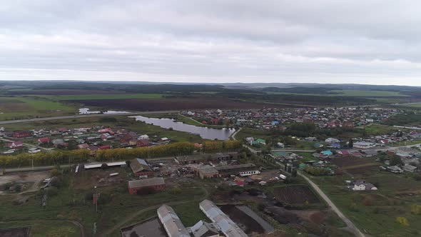 Aerial view of village and farm 06