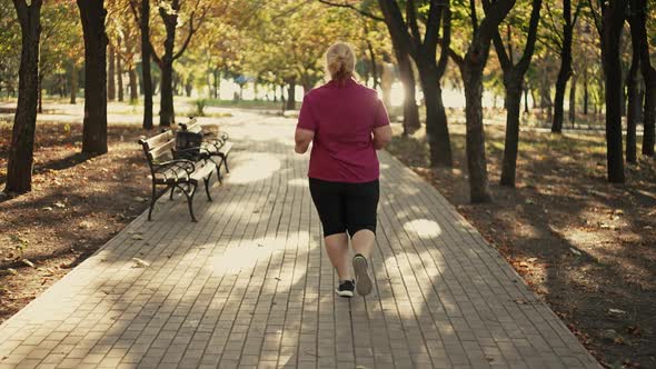 Fat Woman Running on Nature