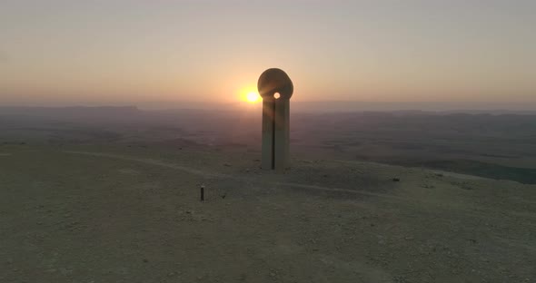 Aerial view of sunrise over Makhtesh Ramon, Mizpe Ramon, Negev, Israel.