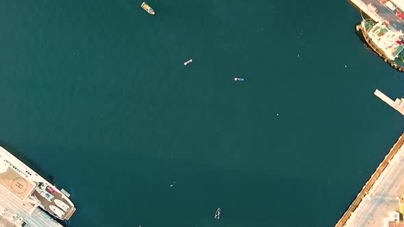 Aerial view of boats anchored at pier, South Africa.