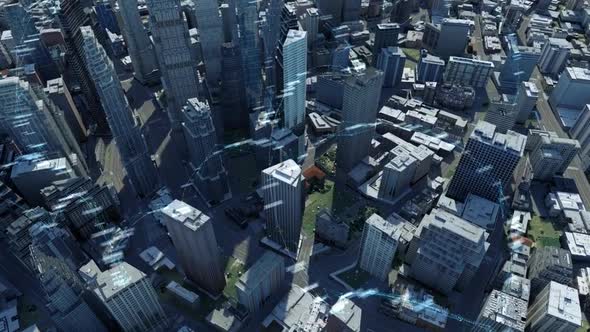 City Buildings With Digital Data And Information 4K