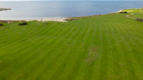 Drone spins over Ribersborg and västra hamnen Malmö