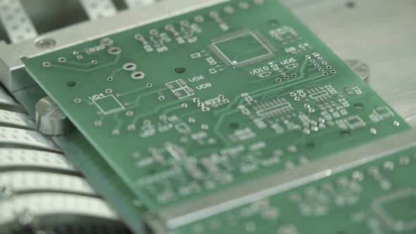 Production of Electronic Board. Close-up.