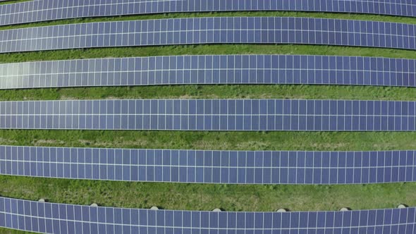 Top down view of solar panels in field