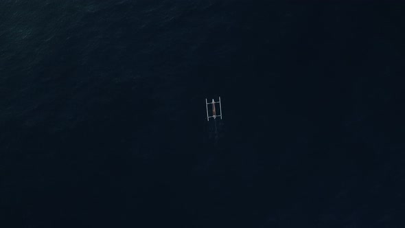 Top Down View on Fisherman Boat in the Open Ocean