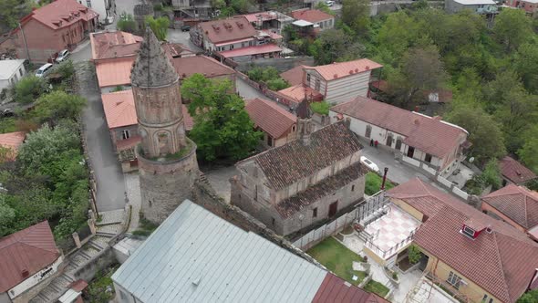 Aerial view of beautiful city of love Sighnaghi. Georgia 2019 spring