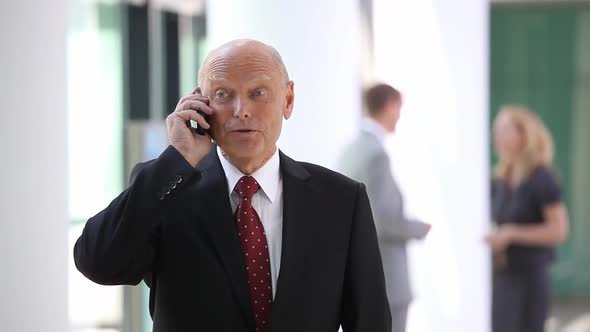 Elderly Businessman on the Phone With Blurred Team