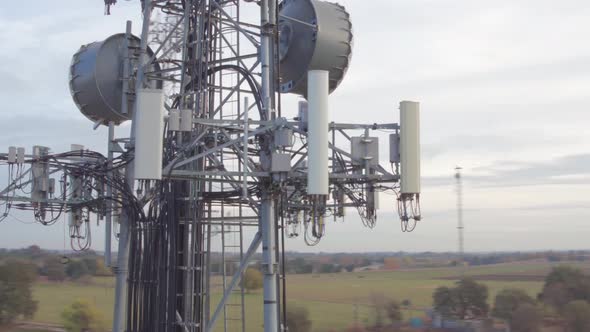 Telecom tower antennas and satellite transmits the signals of cellular 5g 4g mobile signals