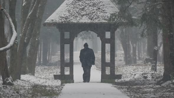 Walking through a traditional wooden gate 