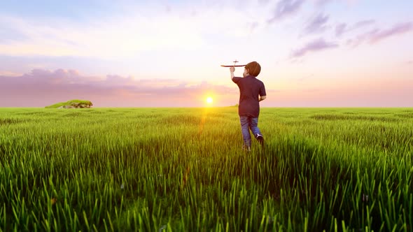 A Boy Runs with a Toy Airplane alt