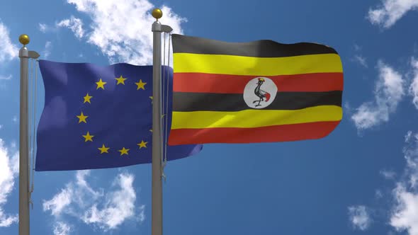 European Union Flag Vs Uganda Flag On Flagpole