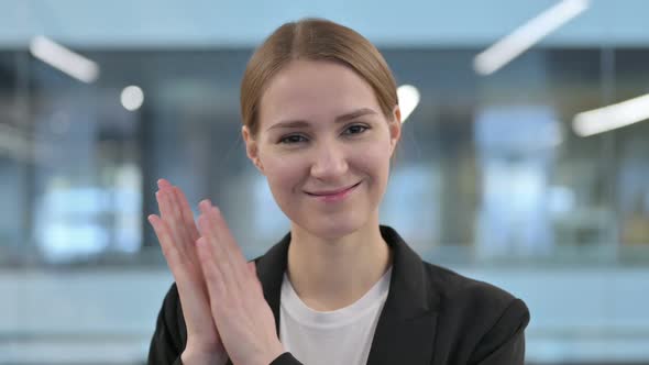 Portrait Shot of Happy Woman Clapping Applauding