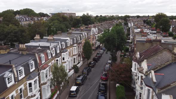 Dron View of Small Street with Twostory Houses in the Same Architectural Style