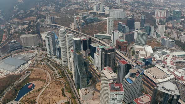 High Angle View of Business District with Group of Tall Skyscrapers