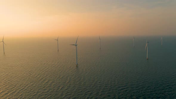 Huge Windmill Turbines Offshore Windmill Farm in the Ocean Westermeerwind Park Windmills Isolated at