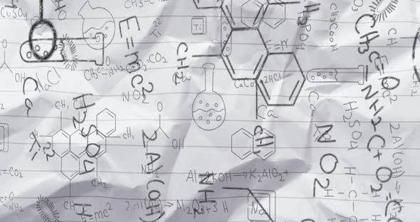 Bllack structural formulae of chemical compounds on paper