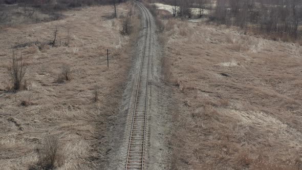Above the railroad without trains 4K drone footage
