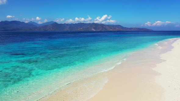 Aerial view panorama of tropical sea view beach journey by clear ocean and white sandy background of