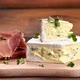 sliced jamon and blue cheese on a wooden board, breakfast - VideoHive Item for Sale