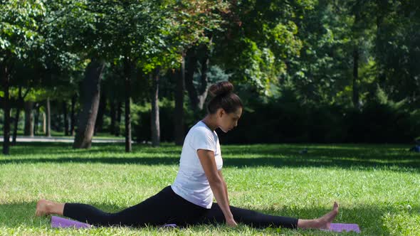Woman Doing Yoga on the Mat in the Park