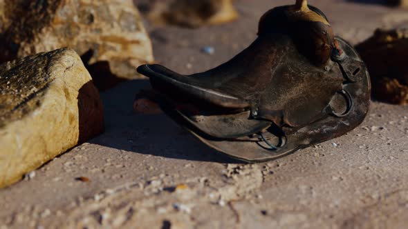 Old Horse Saddle on Sand Beach