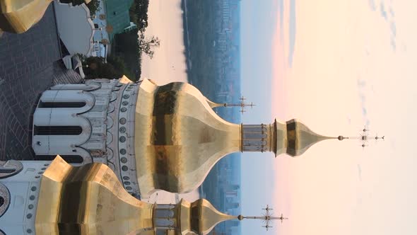 Vertical Video KyivPechersk Lavra in the Morning at Sunrise