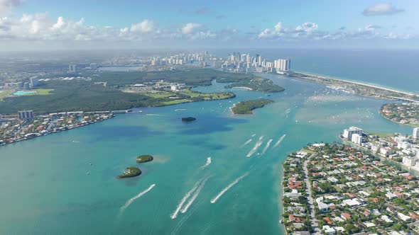 Aerial of Tourism at Tropical Islands, Beaches and Yachts in Miami Bay Area alt