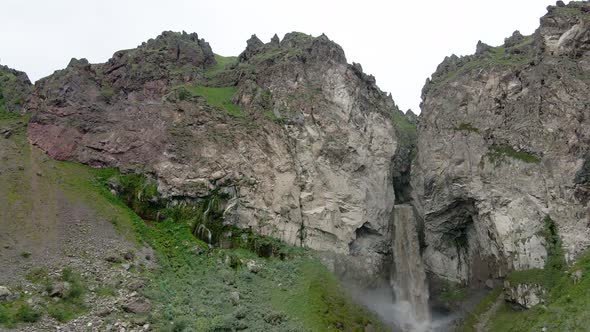 Dirty Waterfall Sultan High in the Mountains Near Elbrus in Summer