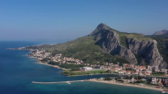 Omis, Croatia. Aerial view on the town. Vacation and adventure. Town and sea. 