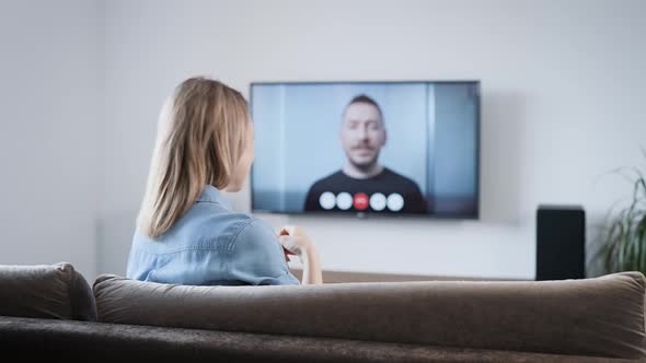 A Woman Is Talking at Home Via Video Link