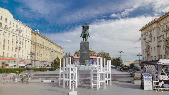 Monument To Yuri Dolgoruky, the Founder of Moscow on the Tverskaya Square Timelapse Hyperlapse