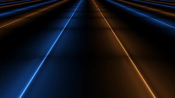 Tunnel Traffic Along Blue and Orange Neon Lines