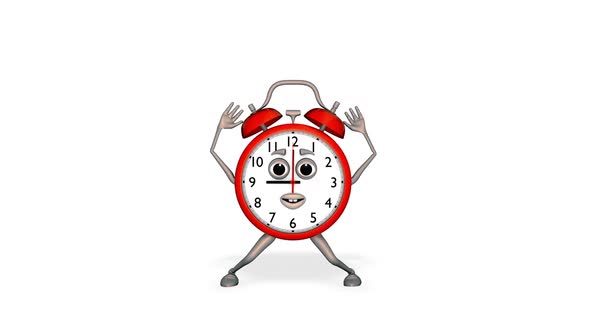 Cartoon Alarm Clock Jumping Loop On White Background