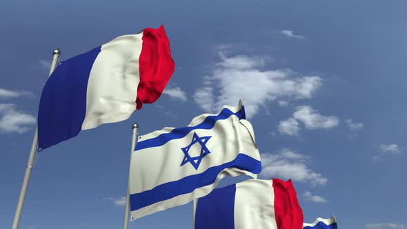 Flags of Israel and France at International Meeting