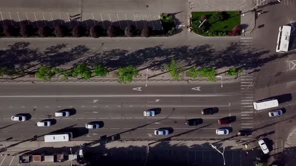 Drone's Eye View - Aerial Top Down View of Traffic Jam on City Road