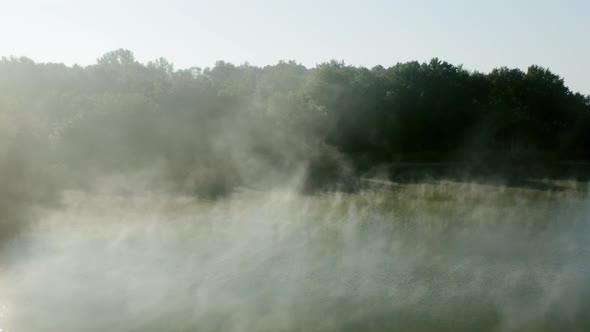 Misty early winter morning at lake