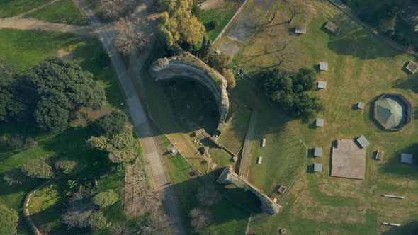 Flying over ruins at Parco del Colle Oppio in Rome