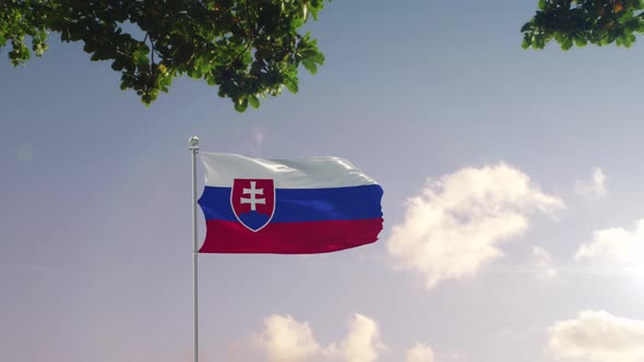 Slovakia Flag With  Modern City 