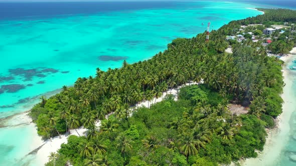 Aerial landscape of marine seashore beach vacation by shallow ocean and white sandy background of a 