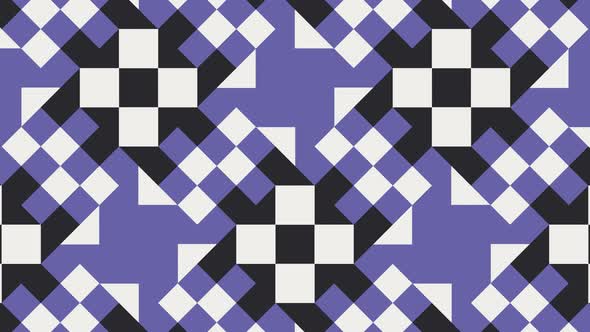 Geometric tiles in abstract animated mosaic. Very peri violet elements in multicolor dynamic pattern