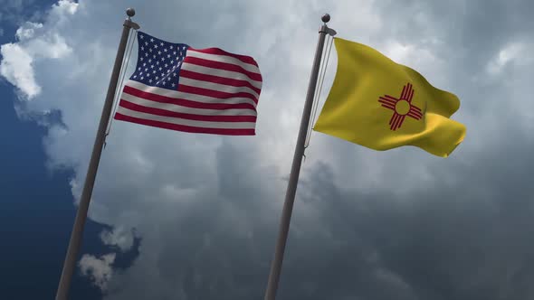 Waving Flags Of The United States And The New Mexico State 2K