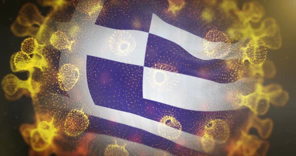 Greek Flag With Coronavirus Microbe Centered 4K