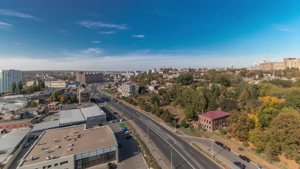 Traffic on the Streets of the City Aerial Timelapse in Kharkov, Ukraine