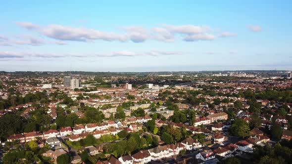 Aerial shot of suburban town Edgware in North London on a sunny summer day