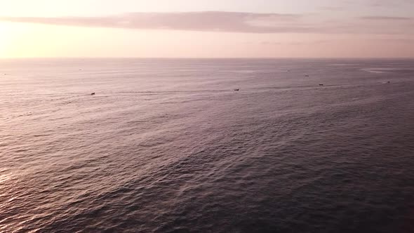 The Stunning Scenery Of A Calm Sea In Olon Beach, Ecuador During Golden Hours - Aerial Shot