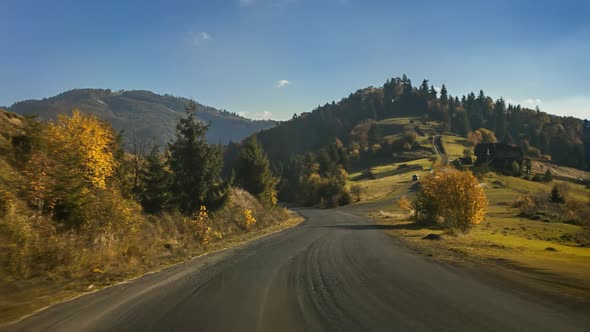 Aerial Drone Footage Low Flight Over a Rural Road