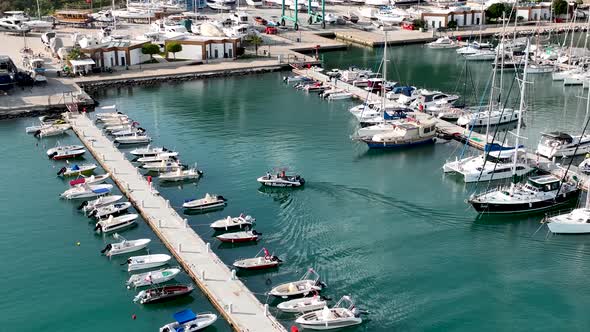 Yachts in the port aerial view