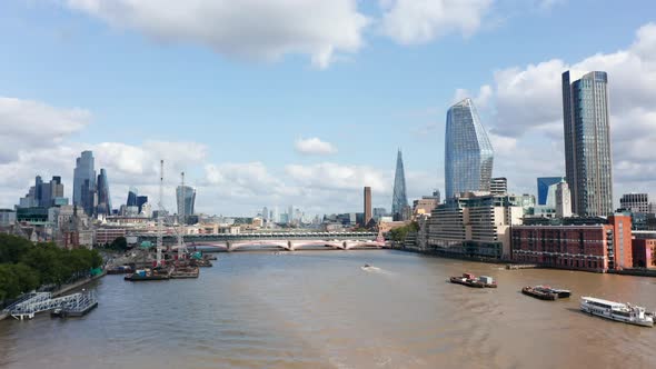 Fly Above Thames River at Blackfriars Bridges