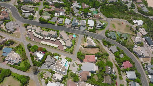 High Angle View of Town Development Along Main Road