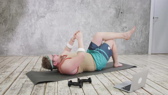 an Overweight Man Plays Sports on a Yellow Background